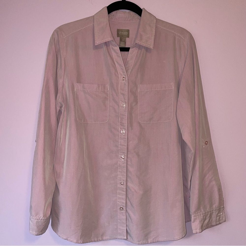 Chico's Size M Light Pink Modal Button-Up Shirt